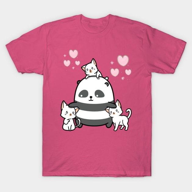 Cute Panda Play With Three Kitten T-Shirt by Suga Collection